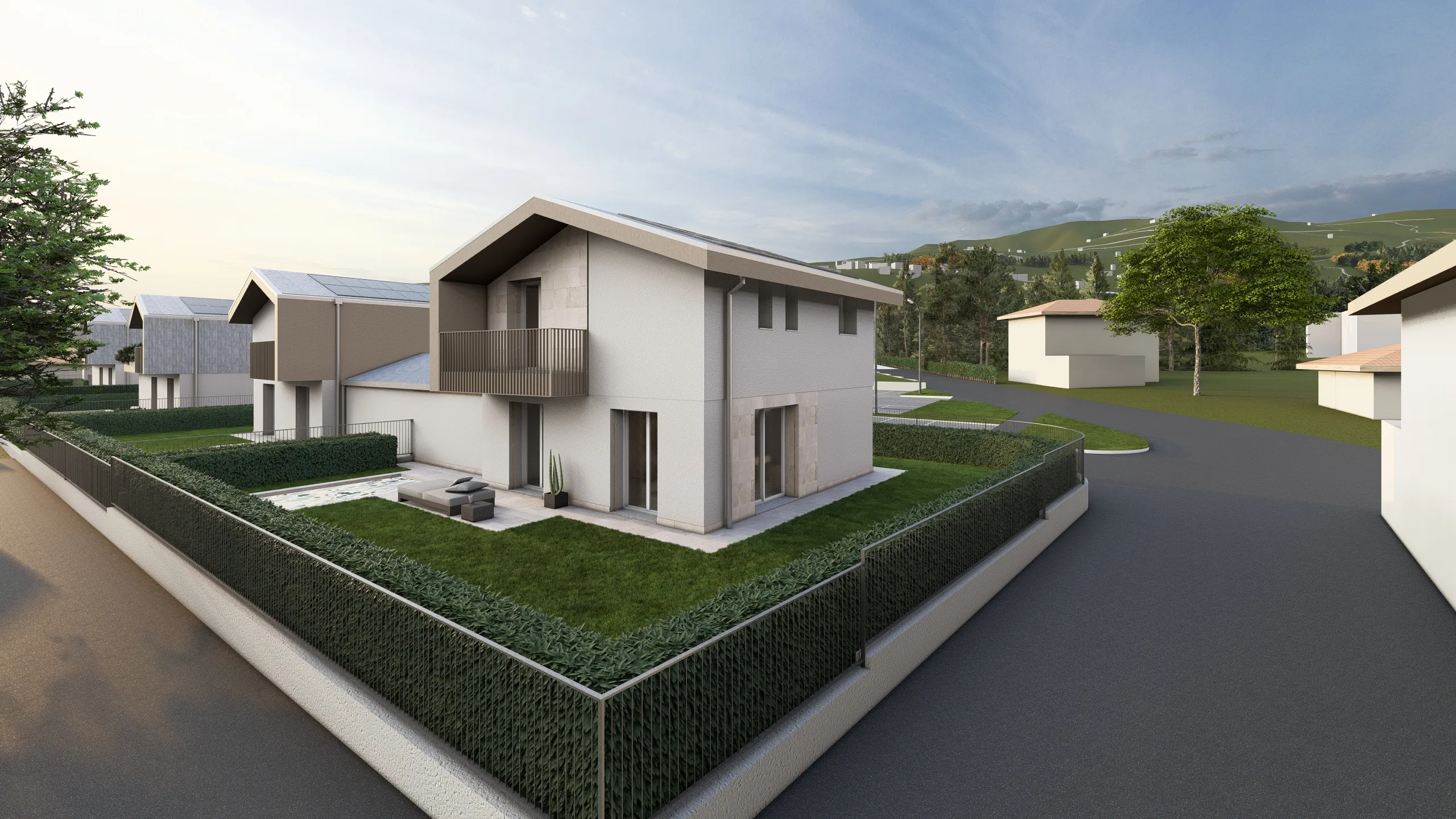 Render di una villa unifamiliare ad Albavilla in provincia di Como