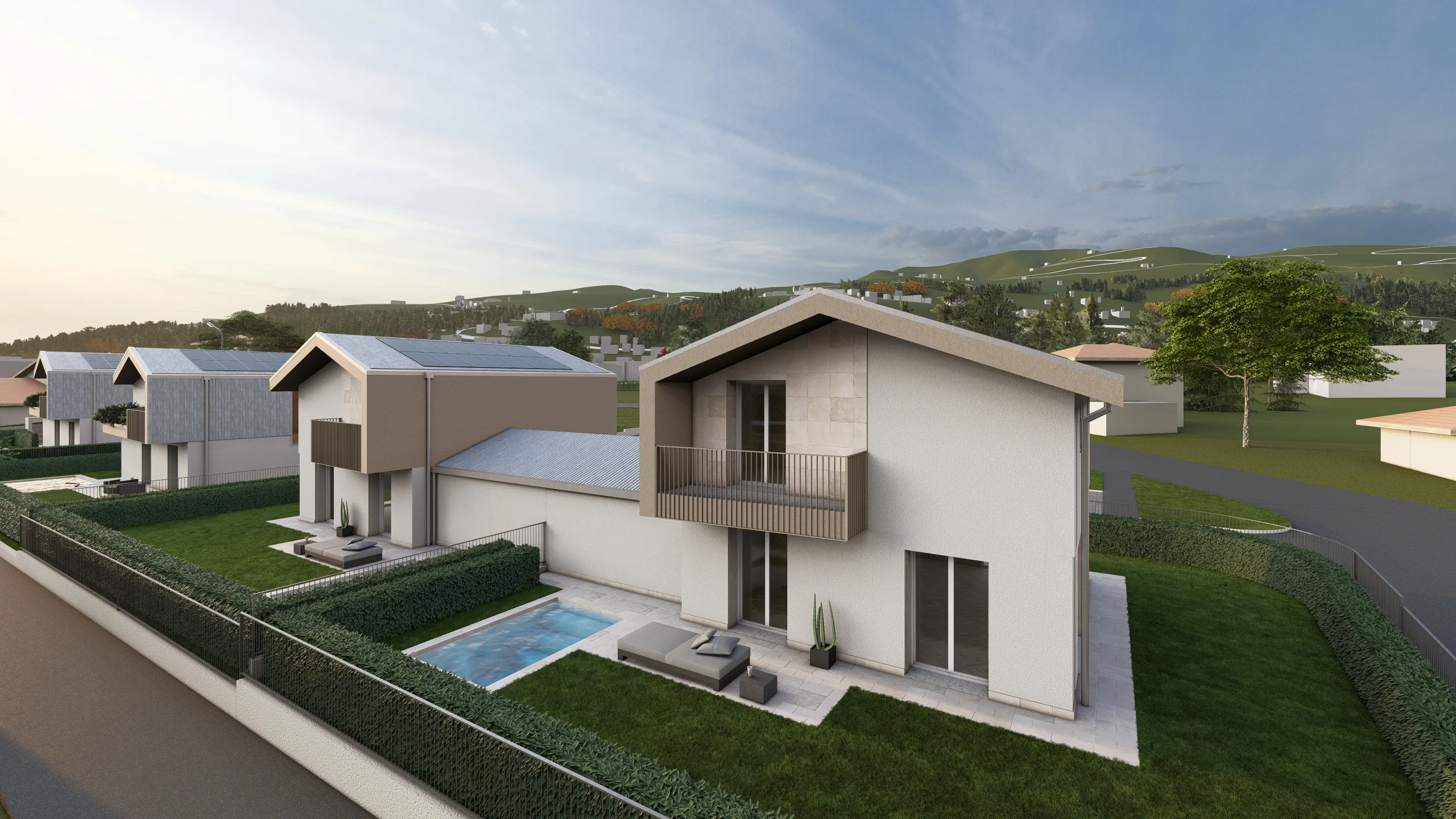 Render di una villa unifamiliare ad Albavilla in provincia di Como