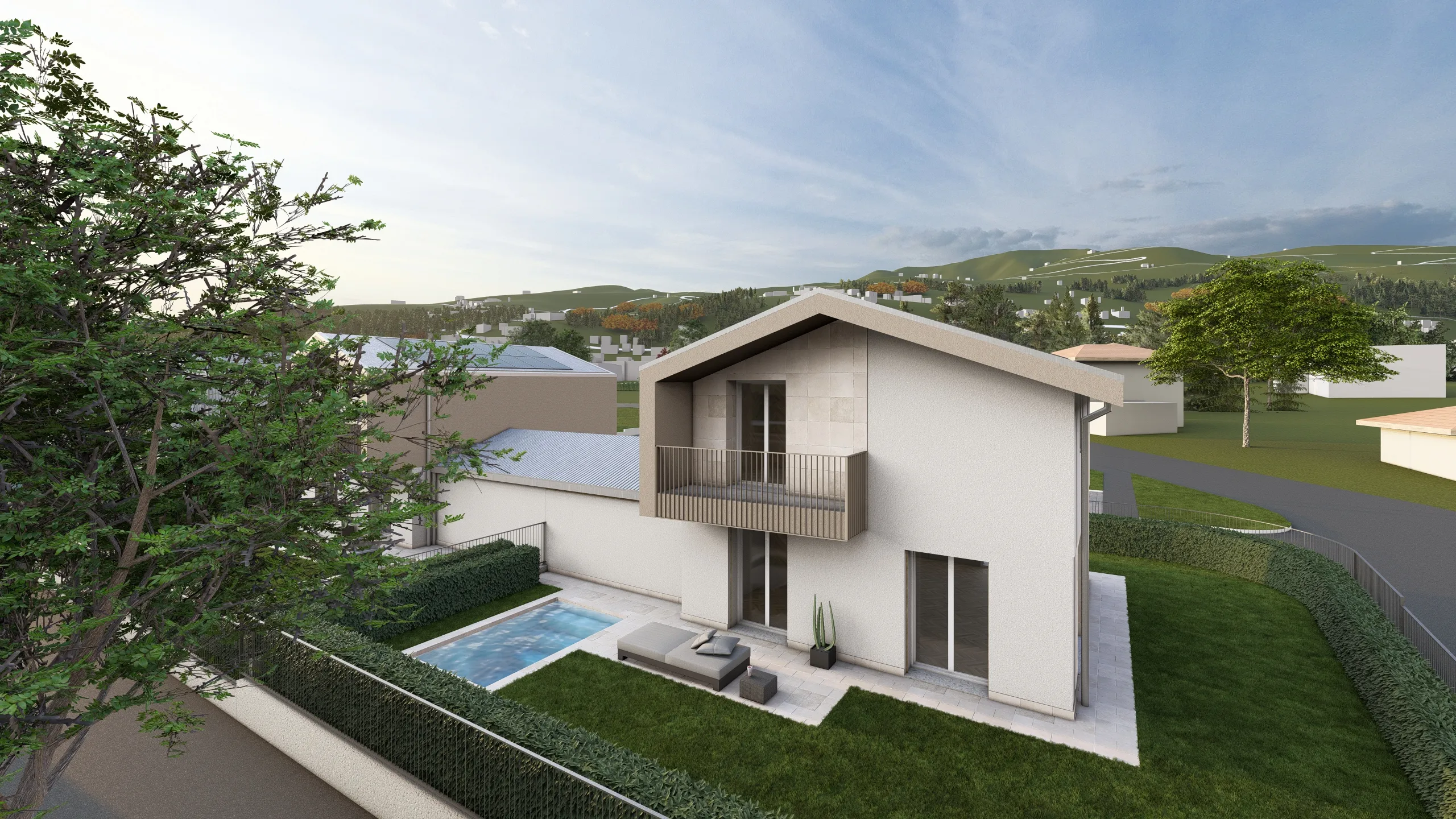 Render di una villa unifamiliare ad Albavilla in provincia di Como