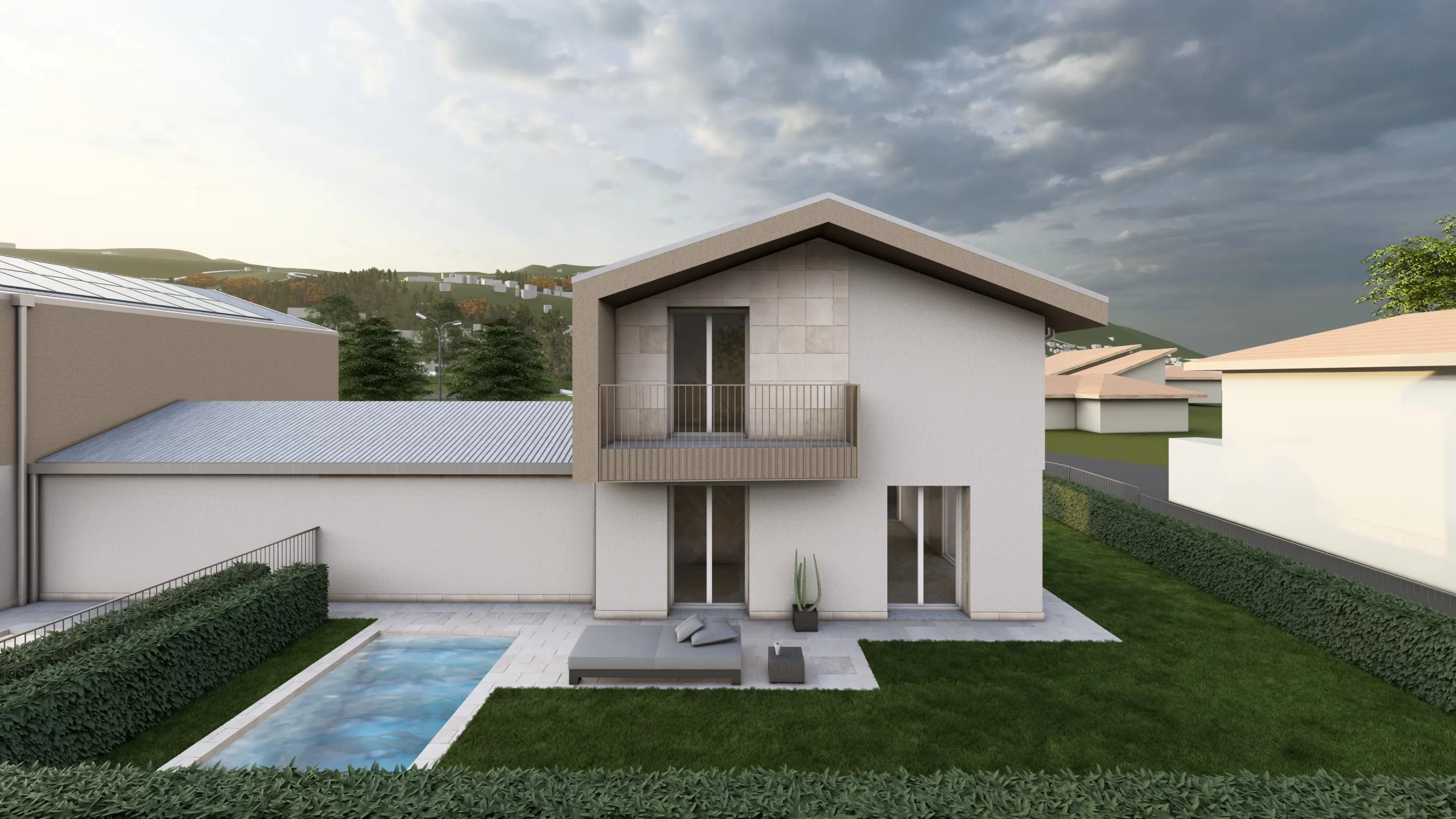 Render di una villa unifamiliare ad Albavilla in provincia di Como