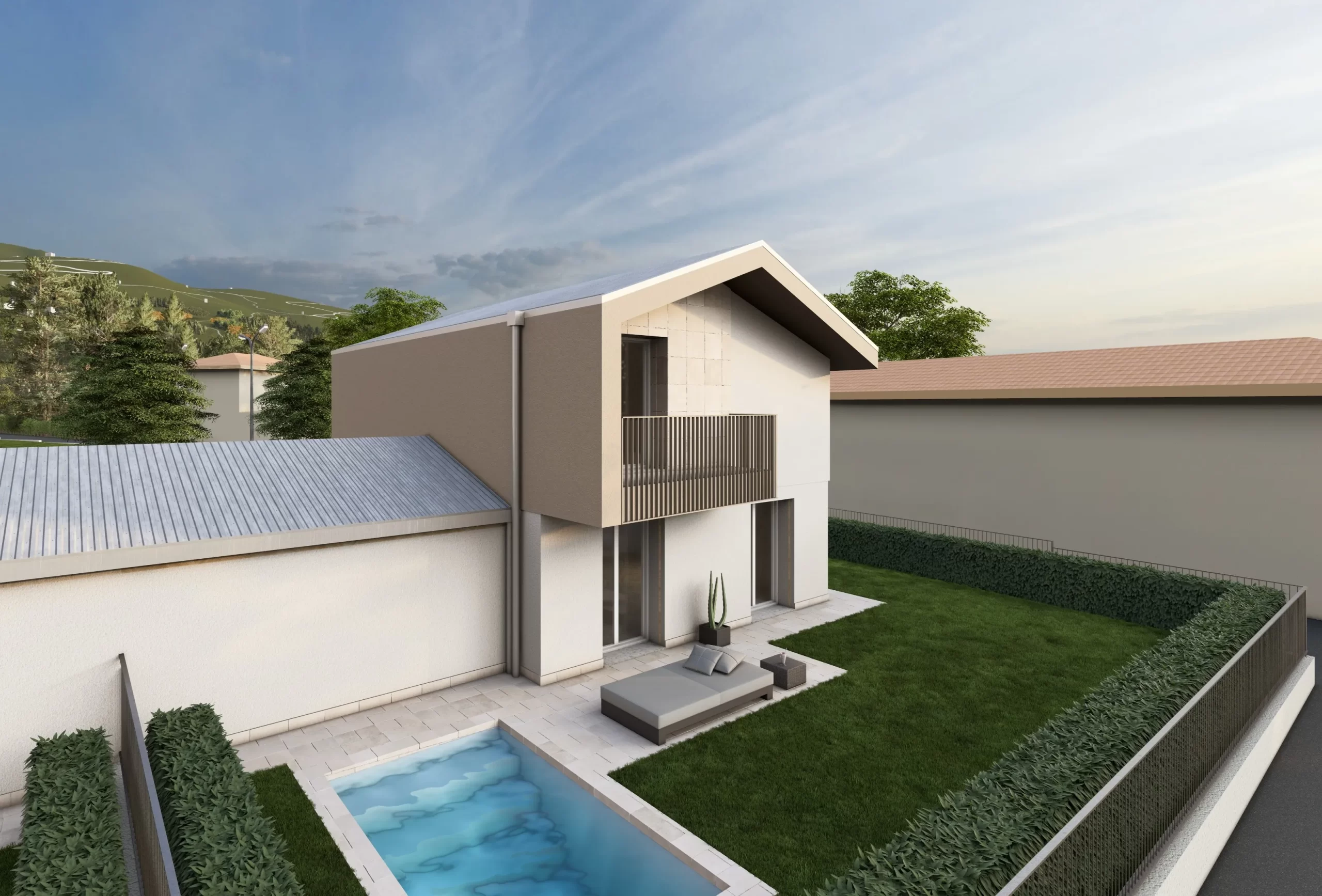 Render di una villa unifamiliare ad Albavilla in provincia di Como