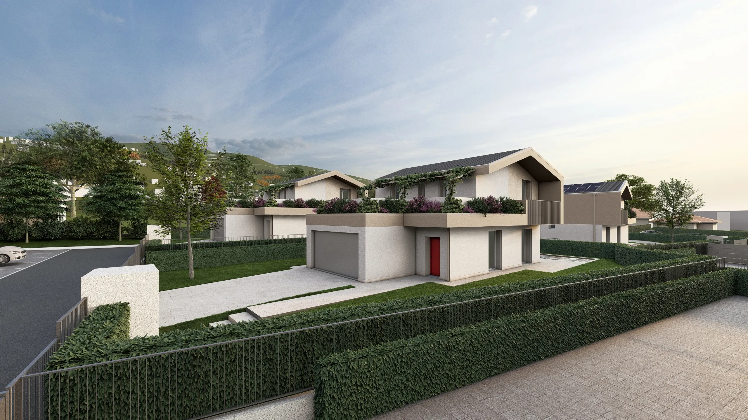 Render di una villa in via di costruzione ad Albavilla in provincia di Como, la villa sta venendo realizzata da Casalino Engineering