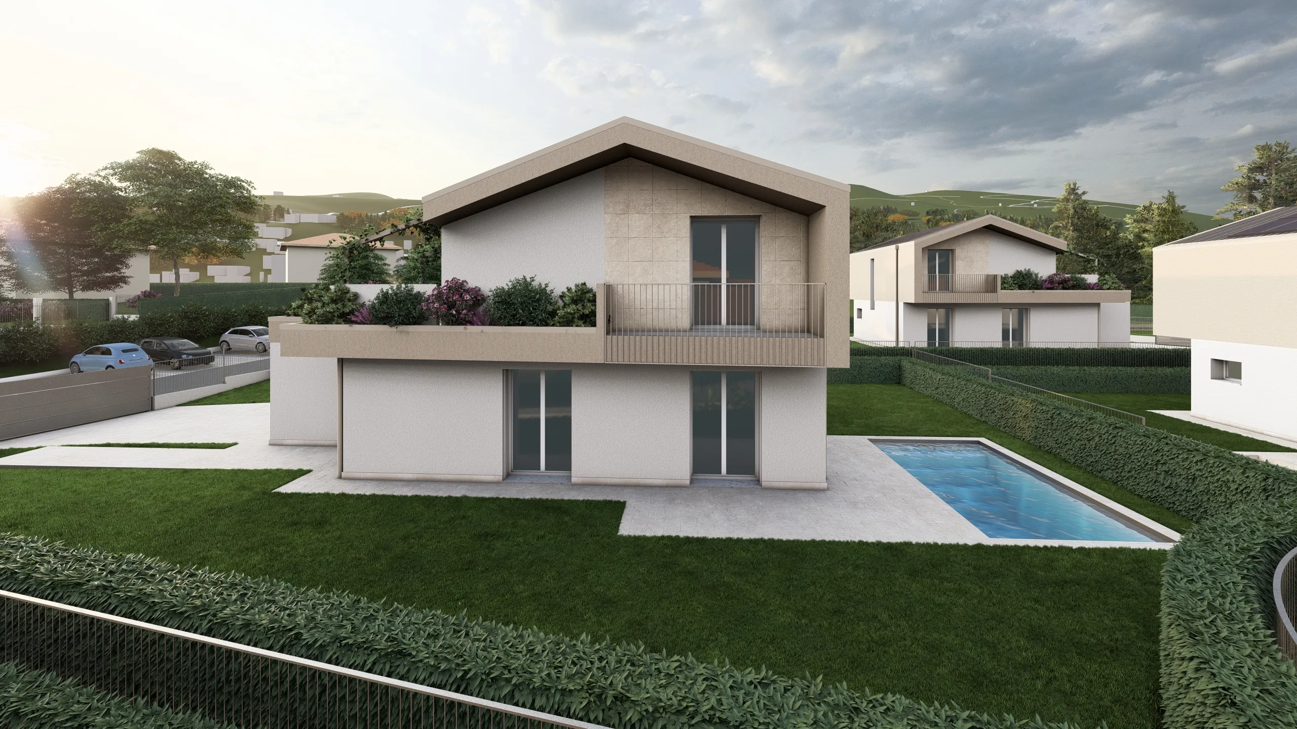Render di una villa in via di costruzione ad Albavilla in provincia di Como, la villa sta venendo realizzata da Casalino Engineering