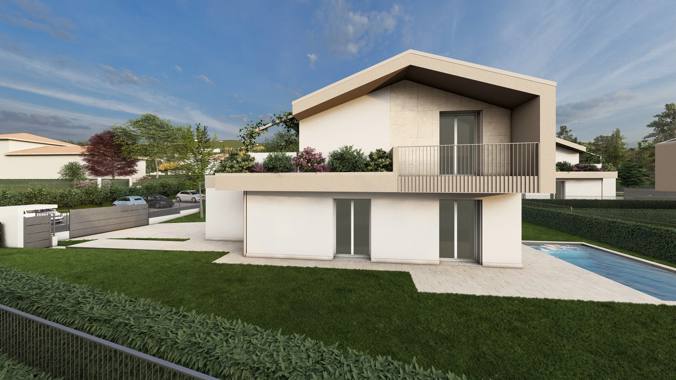 Render di una villa in via di costruzione ad Albavilla in provincia di Como, la villa sta venendo realizzata da Casalino Engineering