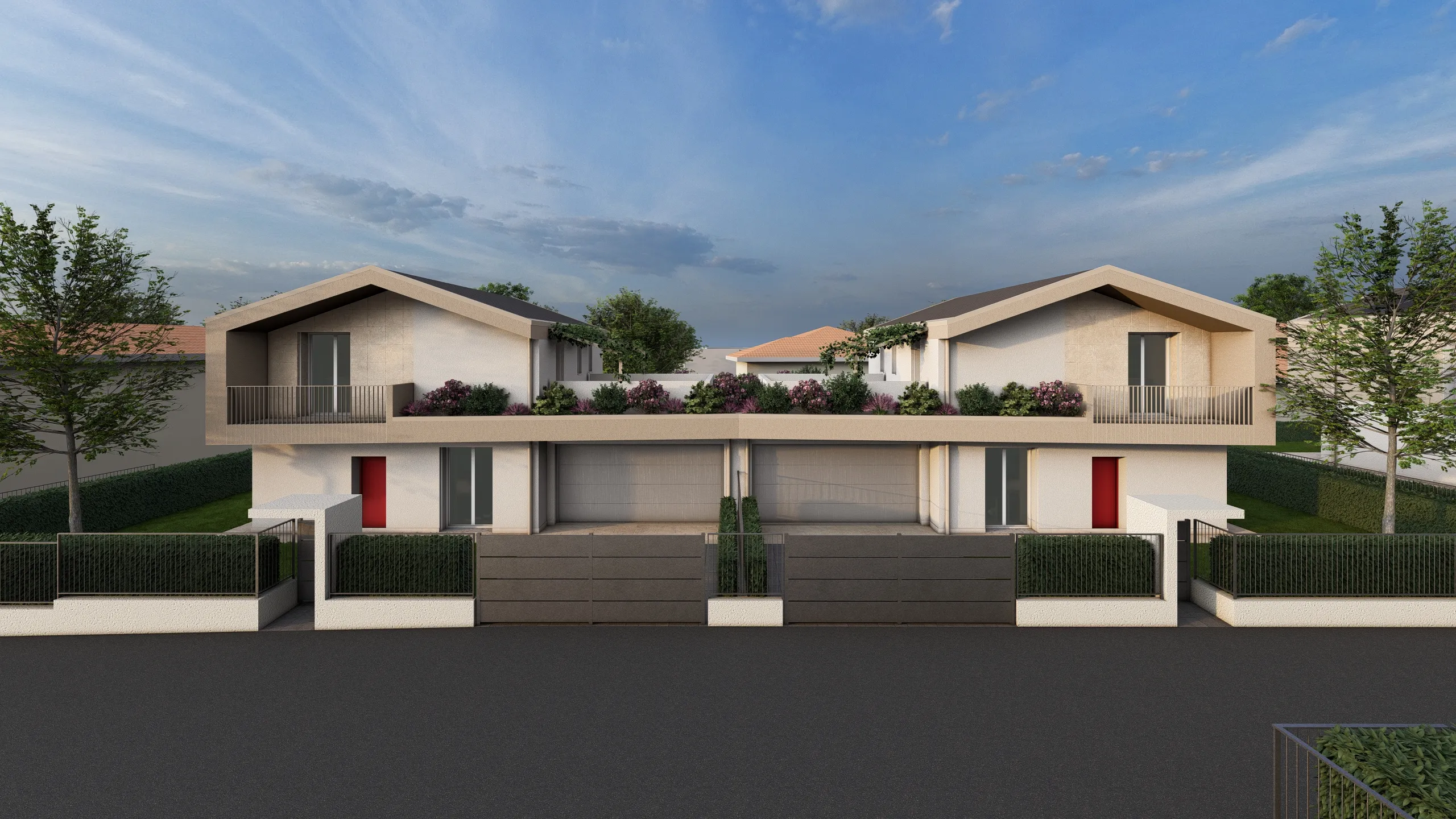 Render della Villa E e F, due ville confinanti. Entrambe le ville sono progettate e stanno venendo realizzate dalla Casalino Costruzioni, ad Albavilla in provincia di Como