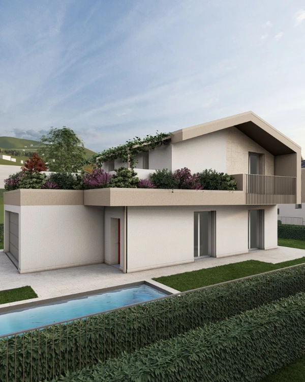 Render di una nuova villa in realizzazione ad Albavilla in provincia di Como