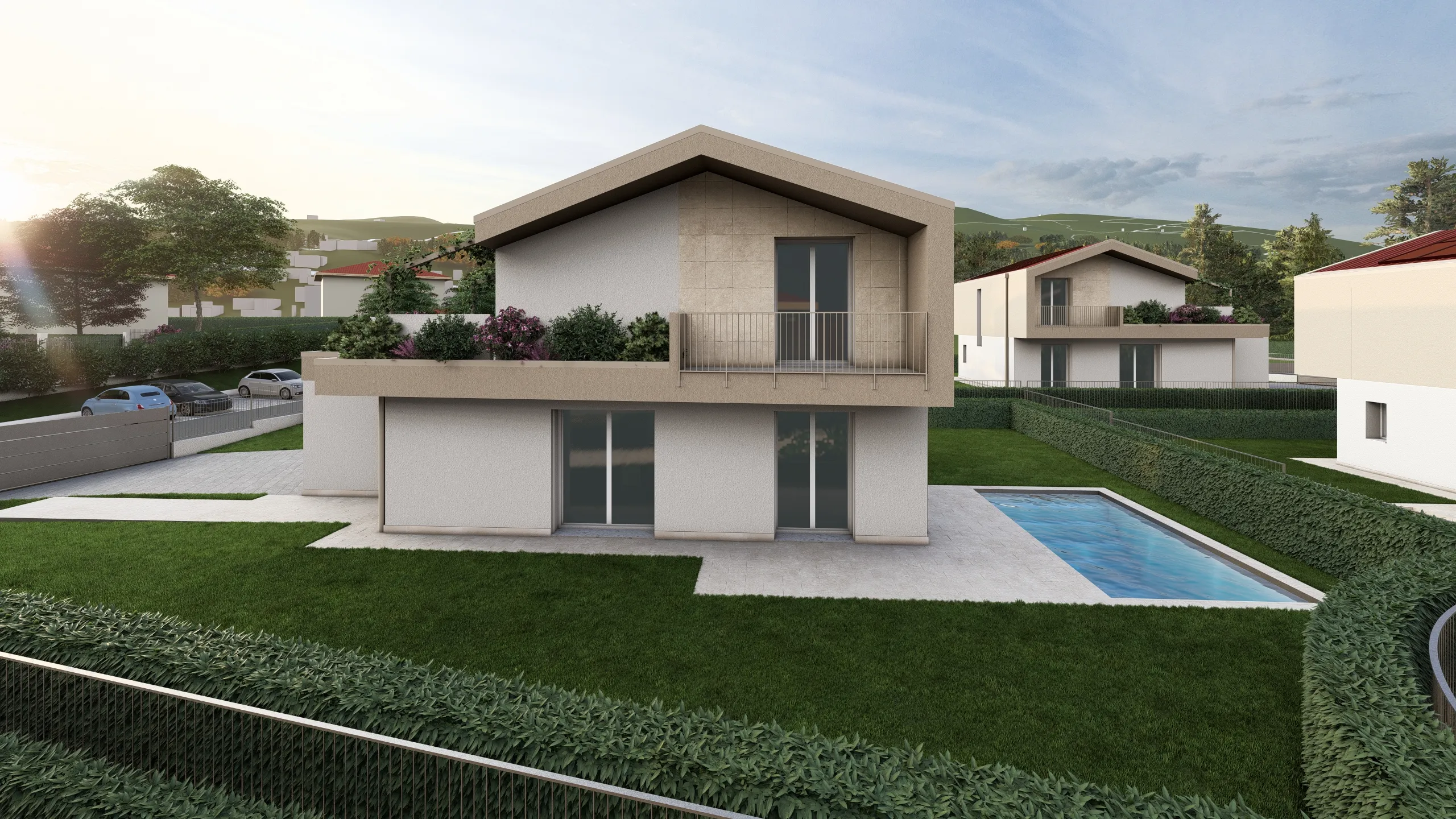 Render di una villa che verrà messa in vendita da Casalino Engineering ad Albavilla in provincia di Como