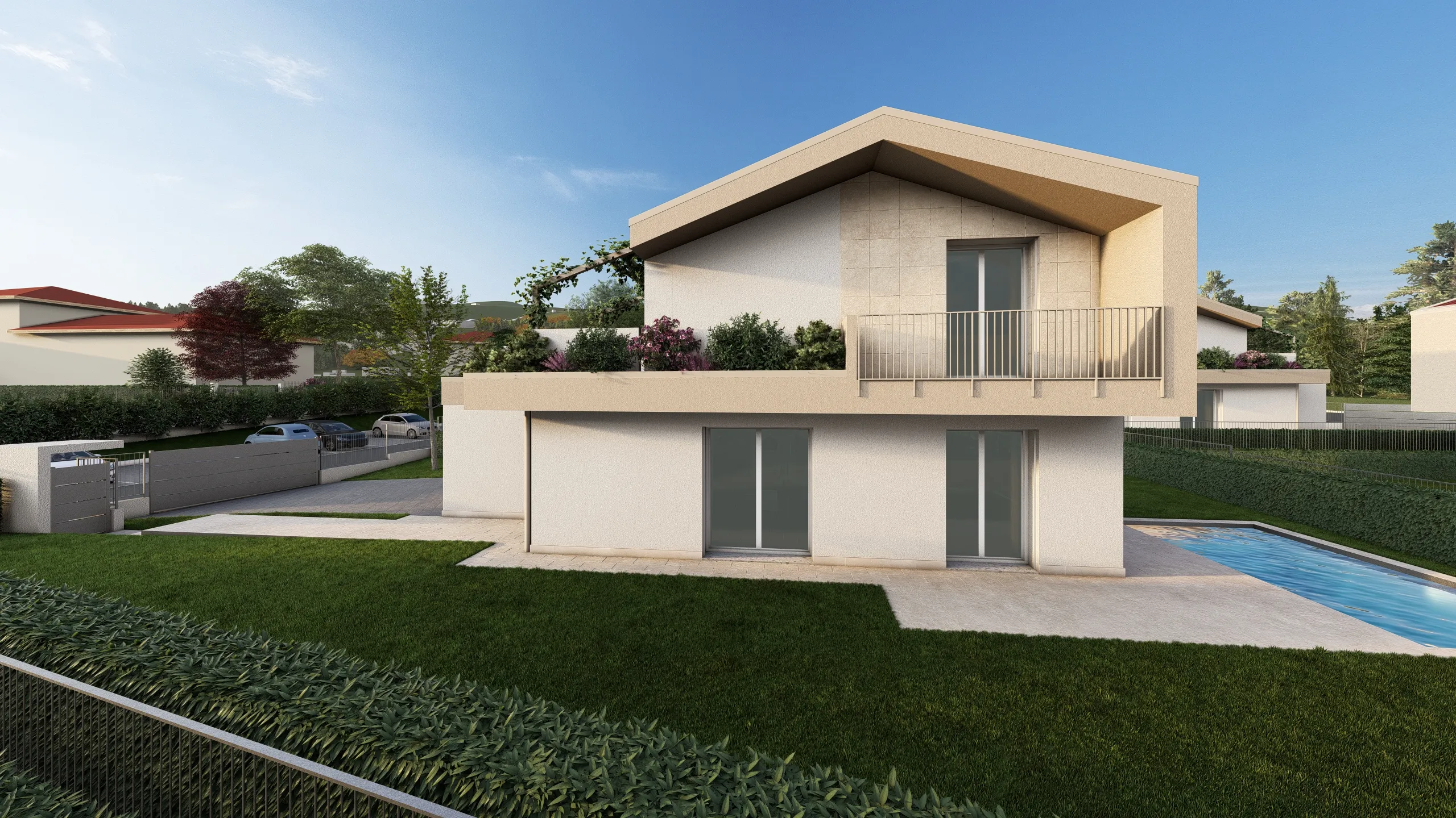 Render di una villa che verrà messa in vendita da Casalino Engineering ad Albavilla in provincia di Como