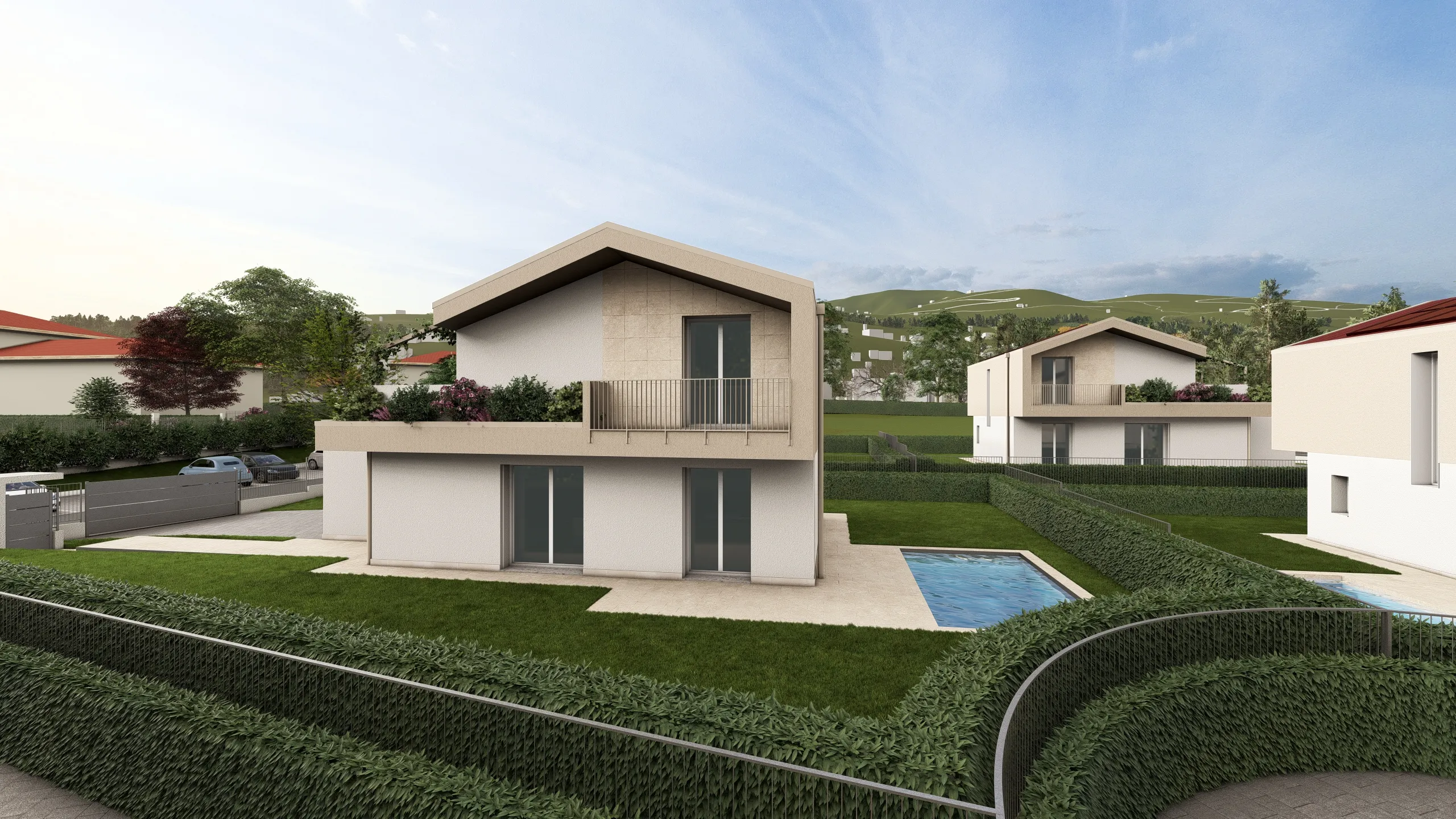 Render di una villa che verrà messa in vendita da Casalino Engineering ad Albavilla in provincia di Como