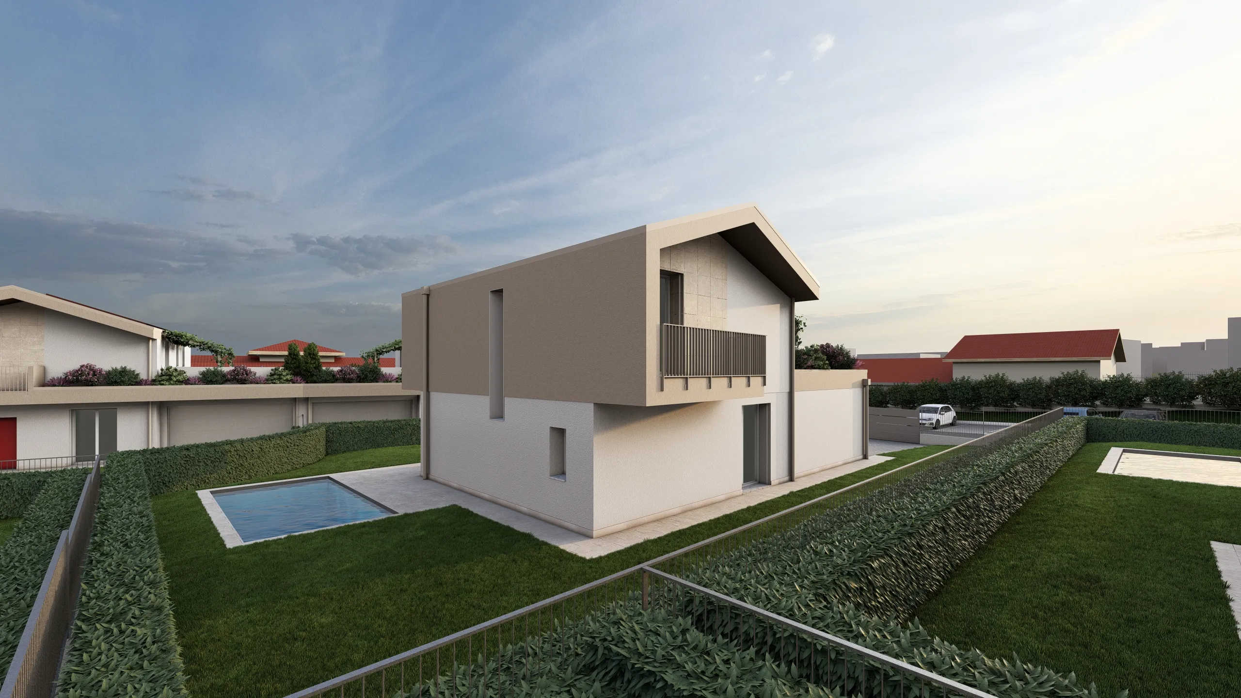 Render di una villa che verrà messa in vendita da Casalino Engineering ad Albavilla in provincia di Como