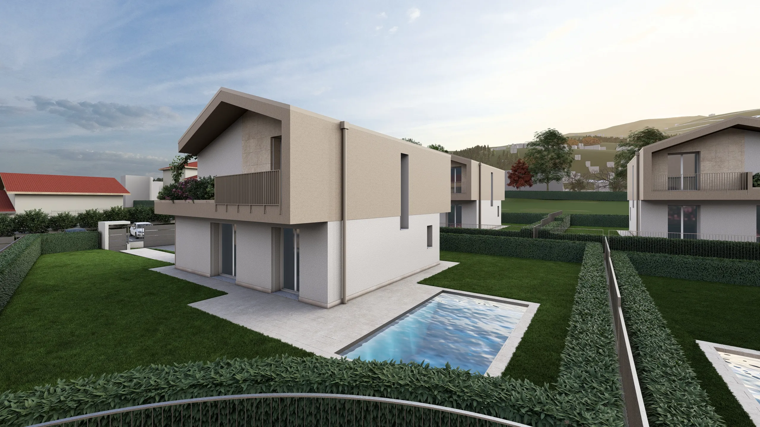 Render di una villa che verrà messa in vendita da Casalino Engineering ad Albavilla in provincia di Como