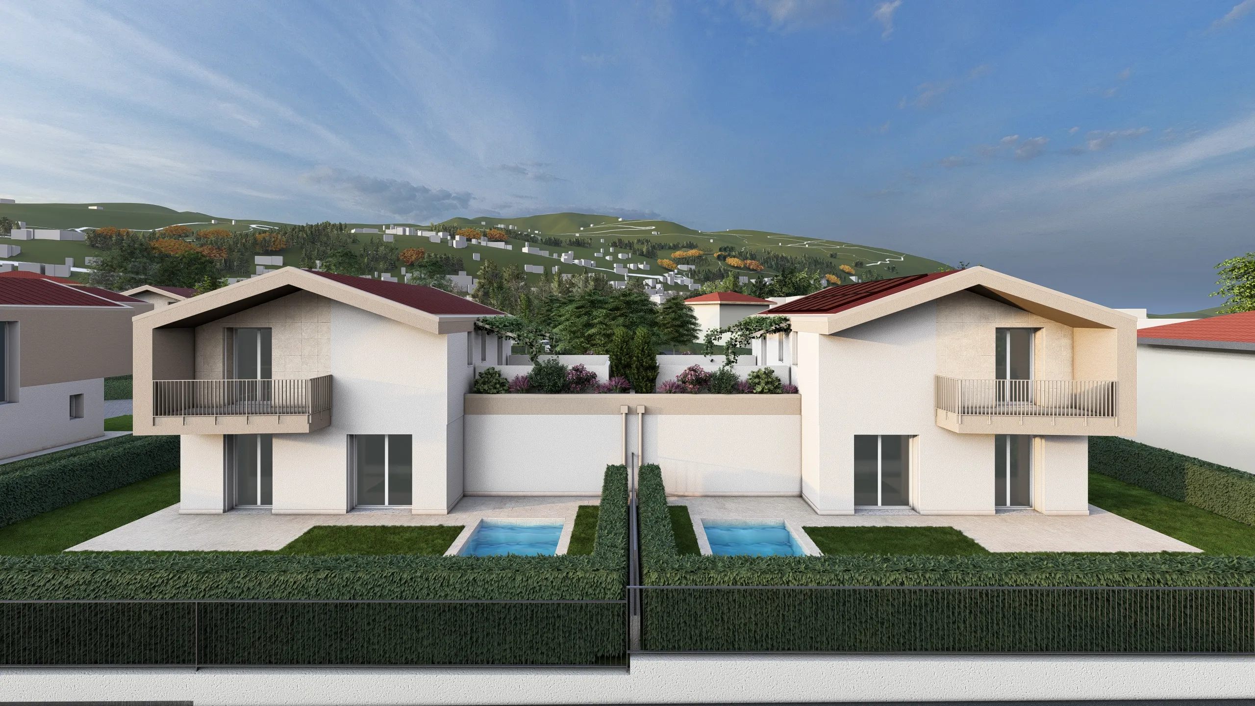 Render di due ville in vendita dalla Casalino Engineering ad Albavilla in provincia di Como