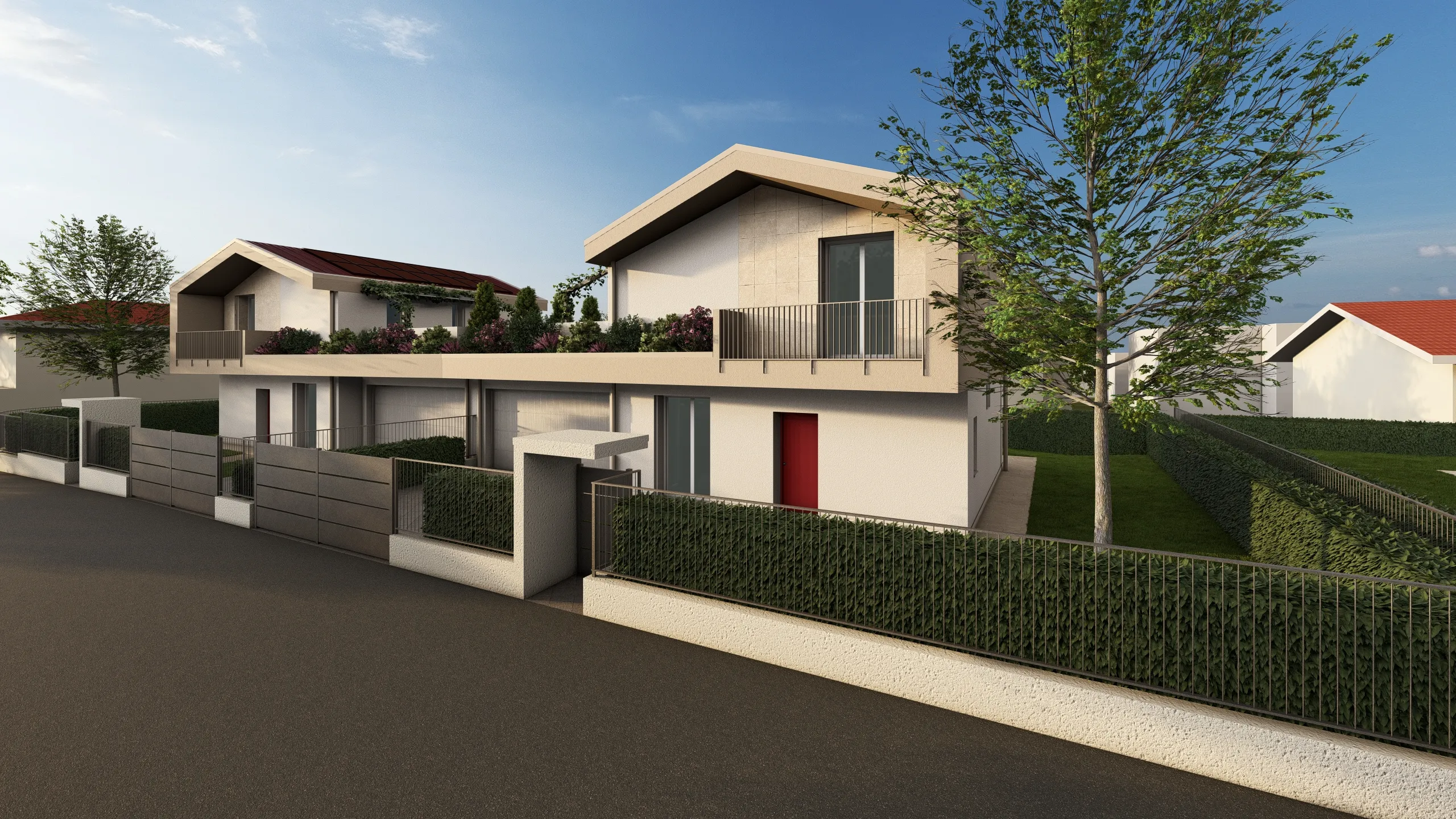 Render di due ville in vendita dalla Casalino Engineering ad Albavilla in provincia di Como