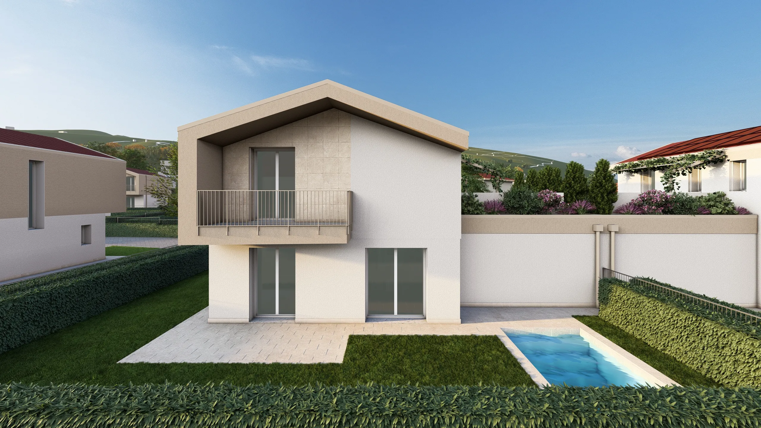 Render di due ville in vendita dalla Casalino Engineering ad Albavilla in provincia di Como
