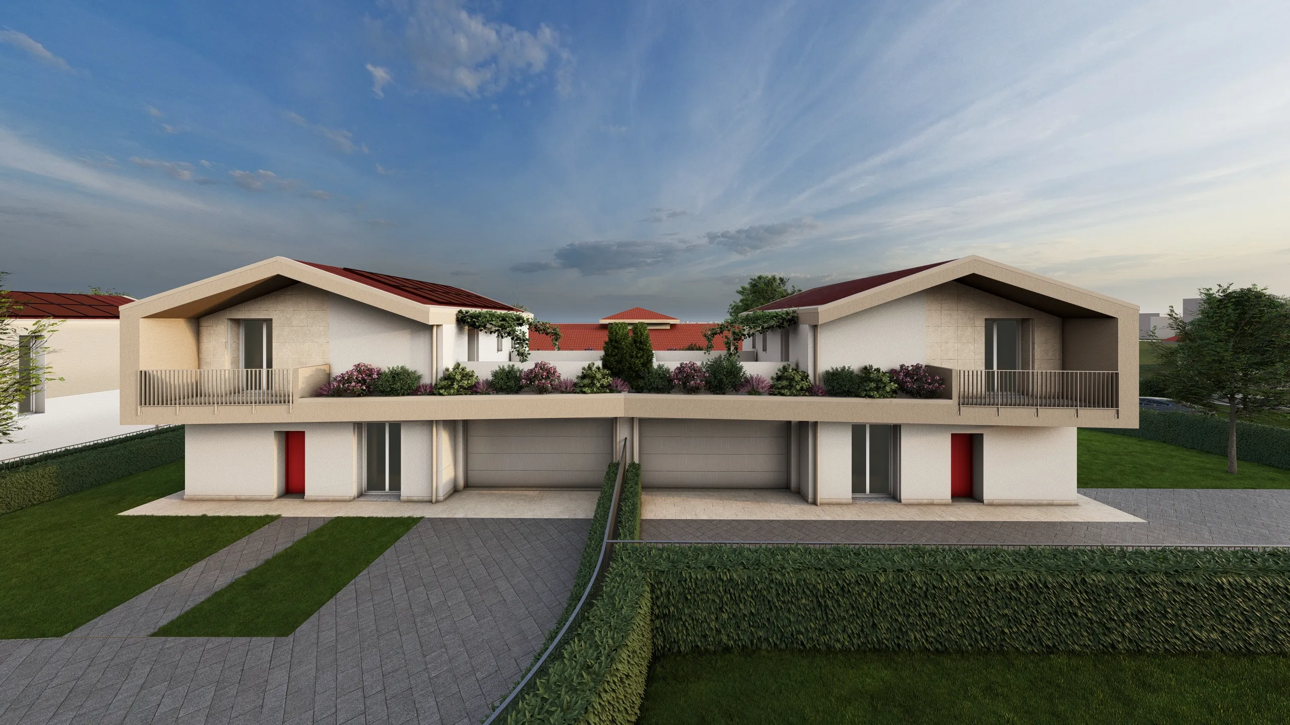 Render di due villa limitrofe messe in vendita dalla Casalino Engineering ad Albavilla in provincia di Como