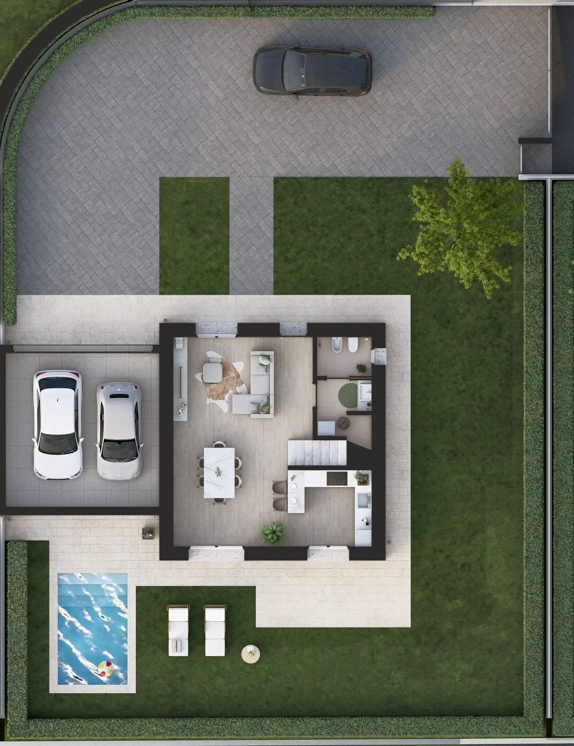Render di una planimetria di una villa messa in vendita dalla Casalino Engineering ad Albavilla in provincia di Como