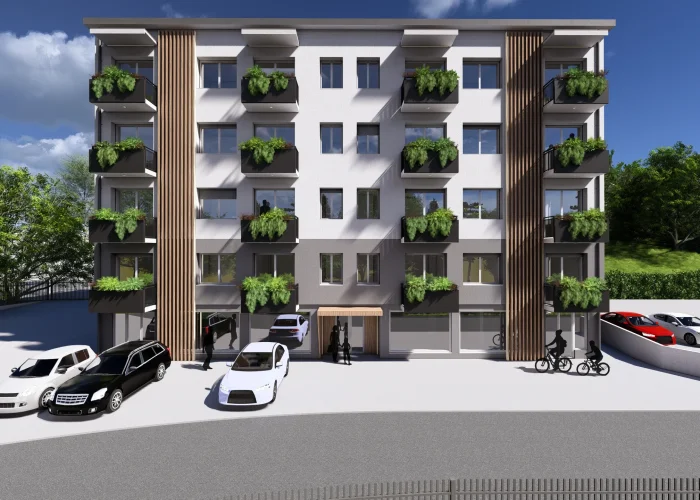 Render di un edifico ristrutturato integralmente in Tavernerio in provincia di Como